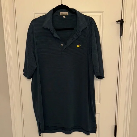 Authentic Masters Golf Tournament Polo by Peter Millar Navy/Green Stripe - Picture 1 of 4